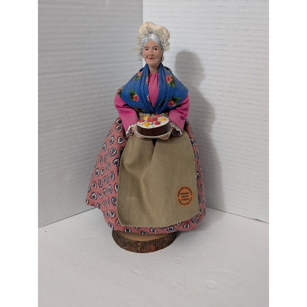 Vintage France Santon Detailed Clay Doll Old Woman Cake Baker